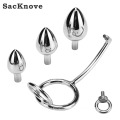 SacKnove New Toy Stainless Steel Metal Butt Plug Masturbator Anus Hook Dilator Sex Product Anal Set With Double Cock Ring